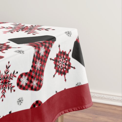 Rustic Buffalo Plaid Stocking Snowflakes Christmas Tablecloth