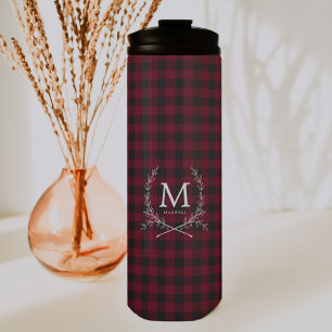 Rustic Buffalo Plaid Tartan Monogram Thermal Tumbler