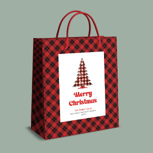 Rustic buffalo plaid tree gift bag personalized