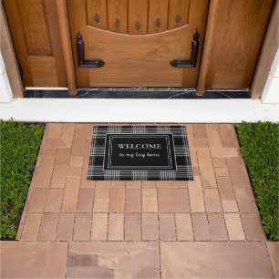 Rustic buffalo plaid welcome in my tiny home doormat