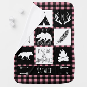Rustic Buffalo Plaid Wilderness Animals & Name Receiving Blanket