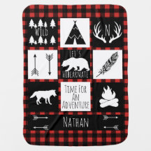 Rustic Buffalo Plaid Wilderness Animals & Name