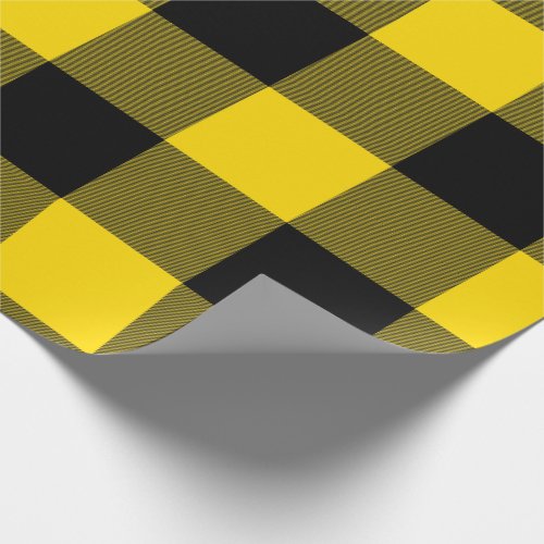 Rustic Buffalo Plaid Yellow Black Wrapping Paper