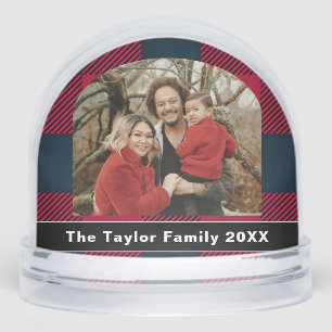 Rustic Buffalo Red & Black Plaid Family Photo Snow Globe