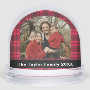 Rustic Buffalo Red Plaid Family Photo Christmas Snow Globe