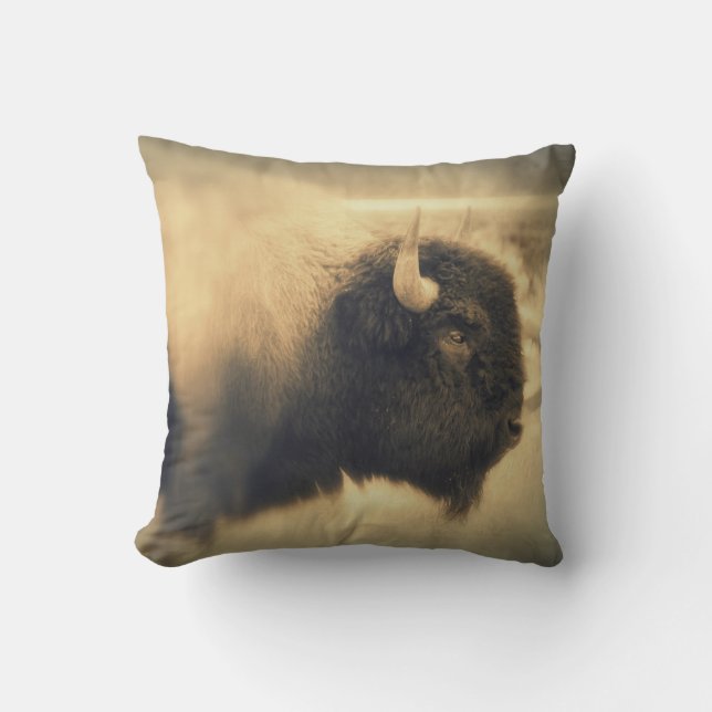 Rustic Buffalo Throw Pillow (Front)