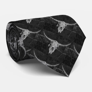 Rustic Bull Skull Black Country Western Texture Neck Tie