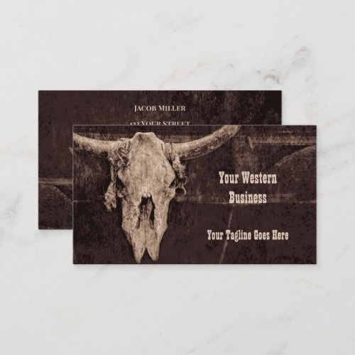 Rustic Bull Skull Brown Country Western Texture Business Card