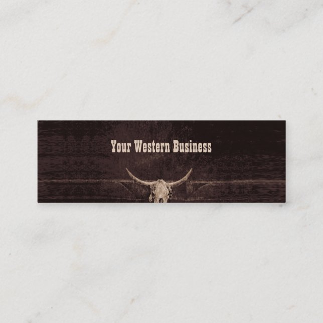 Rustic Bull Skull Country Western Texture Mini Business Card (Front)