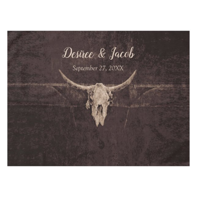 Rustic Bull Skull Country Western Texture Wedding Tablecloth (Front (Horizontal))