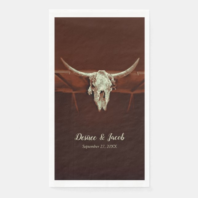 Rustic Bull Skull Wedding Brown Country Western Paper Guest Towels (Front)