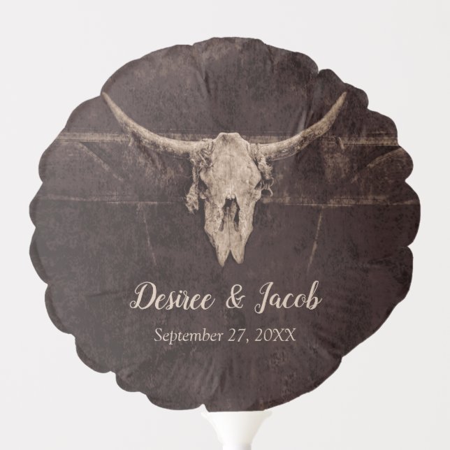 Rustic Bull Skull Wedding Country Western Texture Balloon (Front)