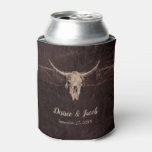 Rustic Bull Skull Wedding Country Western Texture Can Cooler at Zazzle