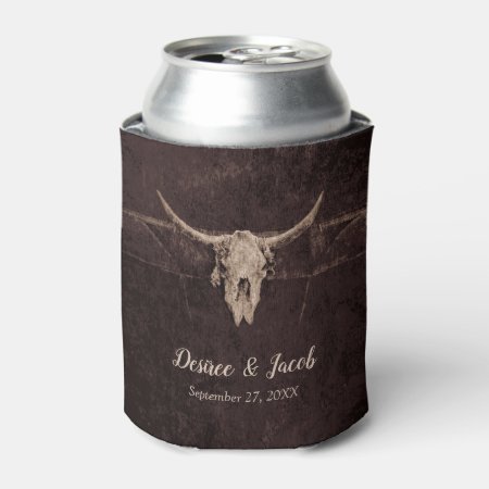 Rustic Bull Skull Wedding Country Western Texture Can Cooler