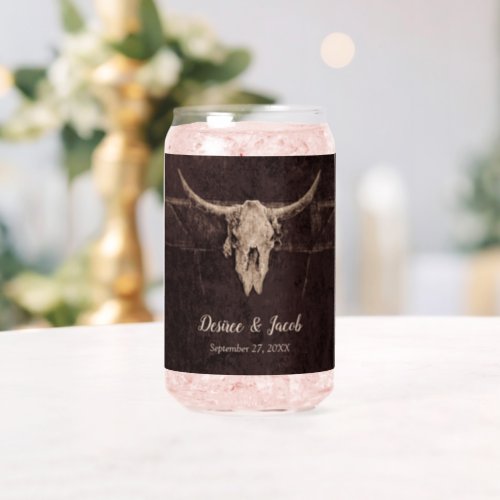 Rustic Bull Skull Wedding Country Western Texture Can Glass