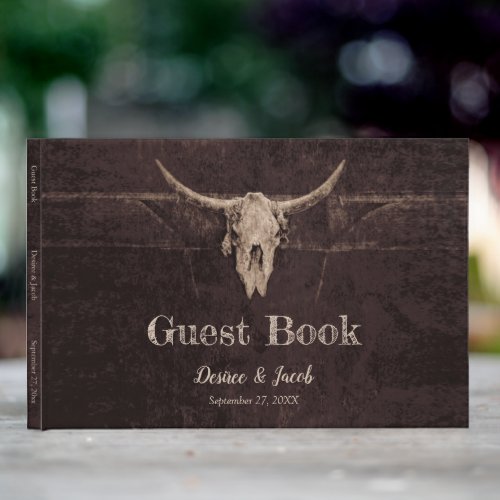 Rustic Bull Skull Wedding Country Western Texture Guest Book