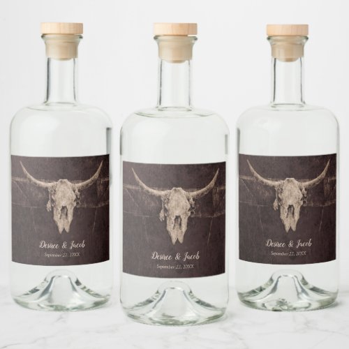 Rustic Bull Skull Wedding Country Western Texture Liquor Bottle Label