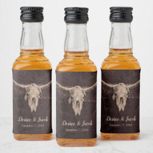 Rustic Bull Skull Wedding Country Western Texture Liquor Bottle Label
