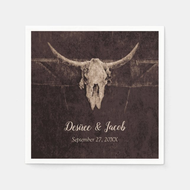 Rustic Bull Skull Wedding Country Western Texture Napkins (Front)