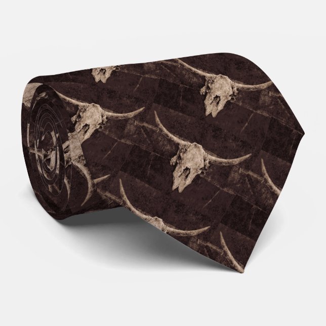 Rustic Bull Skull Wedding Country Western Texture Neck Tie (Rolled)