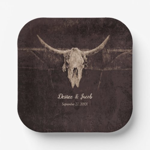 Rustic Bull Skull Wedding Country Western Texture Paper Plates