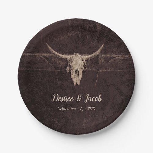 Rustic Bull Skull Wedding Country Western Texture Paper Plates