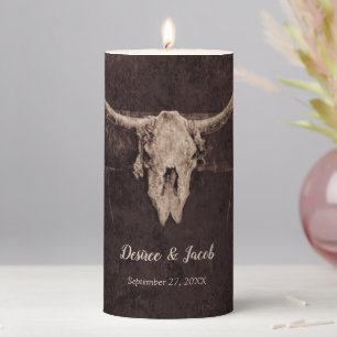 Rustic Bull Skull Wedding Country Western Texture Pillar Candle