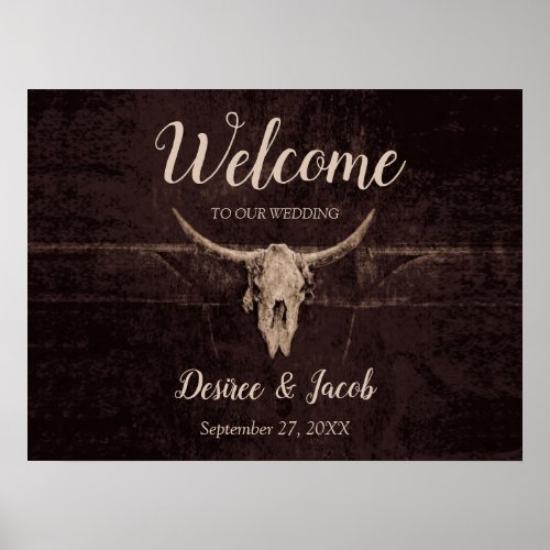 Rustic Bull Skull Wedding Country Western Texture Poster