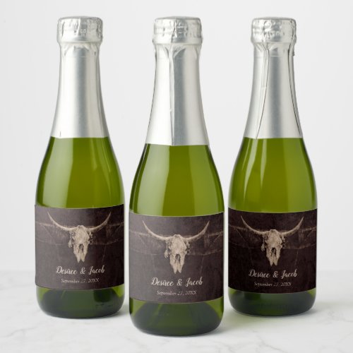 Rustic Bull Skull Wedding Country Western Texture Sparkling Wine Label