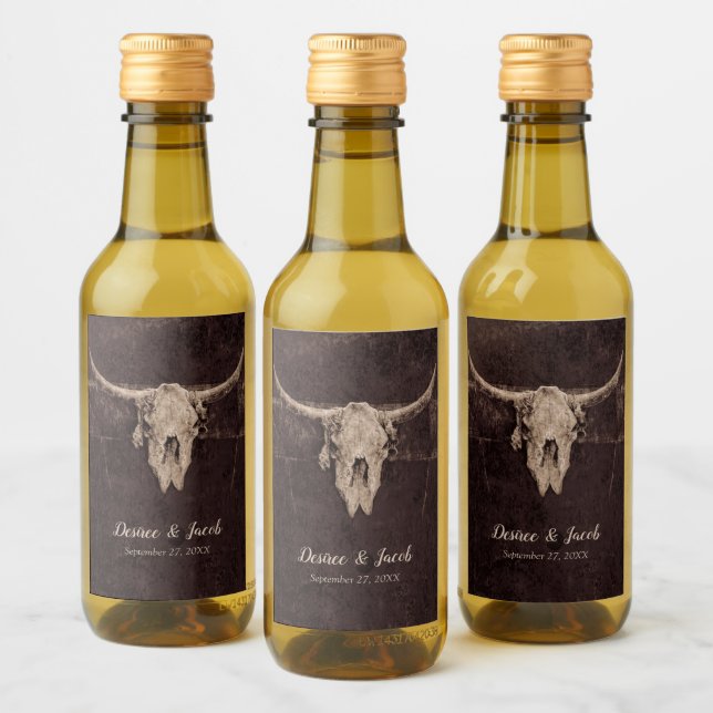 Rustic Bull Skull Wedding Country Western Texture Wine Label (Bottles)