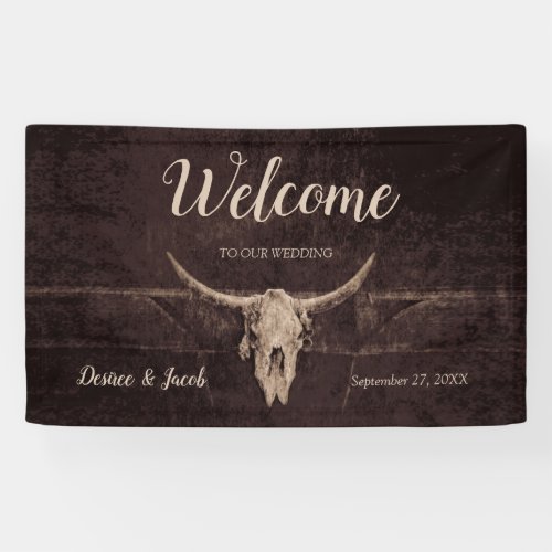 Rustic Bull Skull Wedding Western Country Welcome Banner