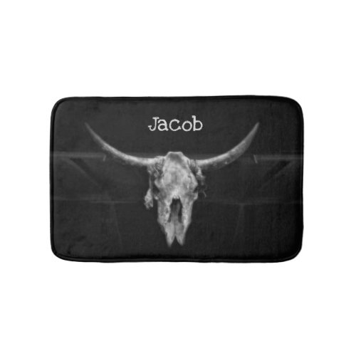 Rustic Bull Skull Western Black And White Country Bath Mat