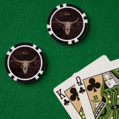 Rustic Bull Skull Western Country Brown Beige Old Poker Chips