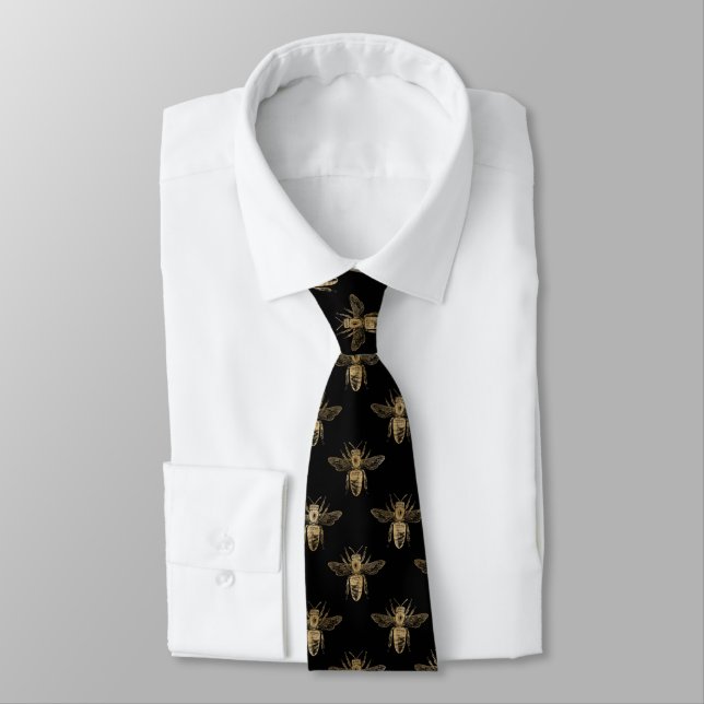 Rustic Bumble Bee Black Retro Tie (Tied)