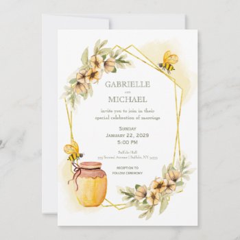 Rustic Bumble Bee Floral Wedding Invitation by My_Wedding_Bliss at Zazzle