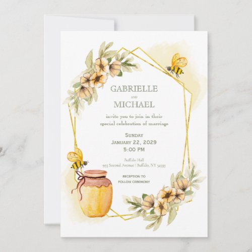 Rustic Bumble Bee Floral Wedding Invitation