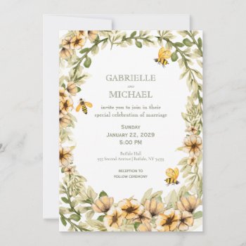 Rustic Bumble Bee Floral Wedding Invitation by My_Wedding_Bliss at Zazzle