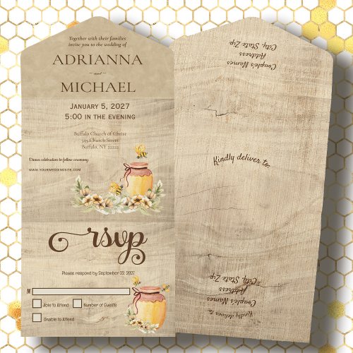 Rustic Bumble Bee on Wood Country All In One Invitation