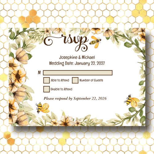 Rustic Bumble Bee Wood Country Wedding RSVP Card