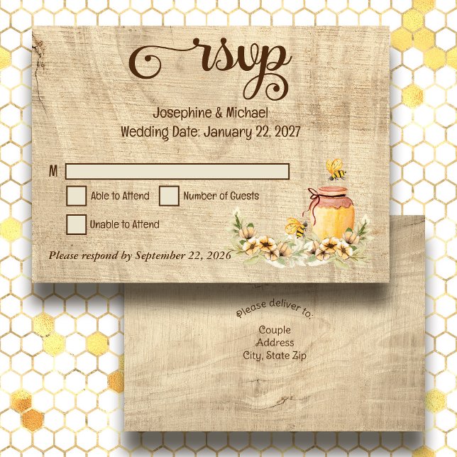 Rustic Bumble Bee Wood Country Wedding RSVP Card (Creator Uploaded)