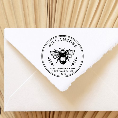 Rustic Bumblebee  Family Name Return Address Rubber Stamp