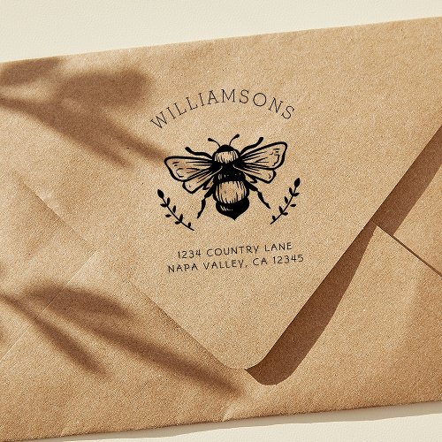 Rustic Bumblebee  Family Name Return Address Rubber Stamp