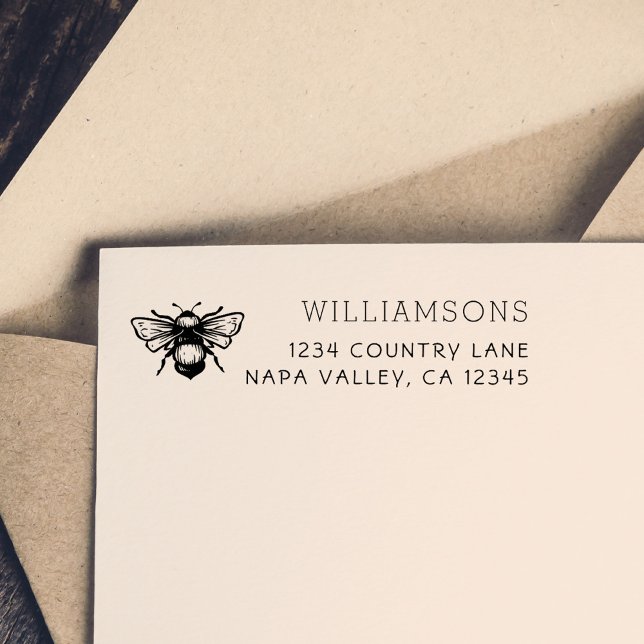 Rustic Bumblebee | Family Name Return Address Self-inking Stamp (Creator Uploaded)