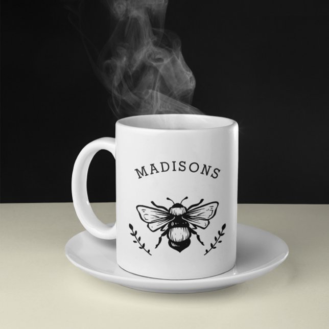 Rustic Bumblebee Personalized Black and White Coffee Mug (Creator Uploaded)