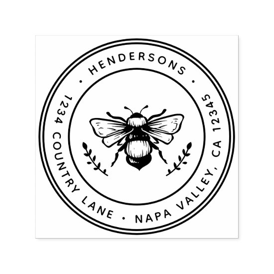 Rustic Bumblebee Round Return Address Self-inking Stamp