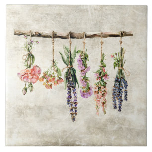 Rustic Bunches of Dried Flowers Ceramic Tile