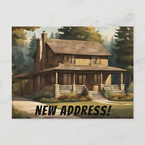 Rustic Bungalow in the Woods New Address Postcard
