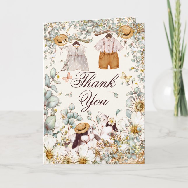 Rustic Bunnies Botanical Baby Shower Thank You (Front)