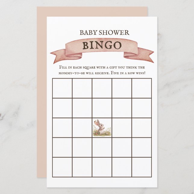 Rustic Bunny Baby Shower Bingo Game (Front/Back)