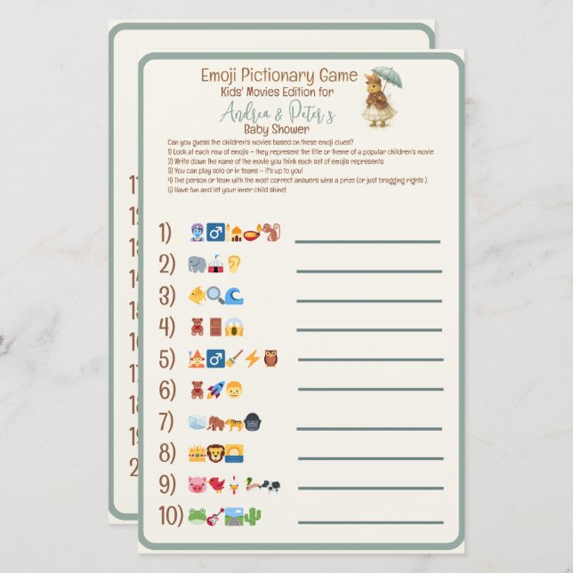 Rustic Bunny Baby Shower Emoji Pictionary (Front/Back)